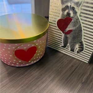 Papyrus Pink Gold Heart Round Box with Raccoon Card -  4 Wick candle